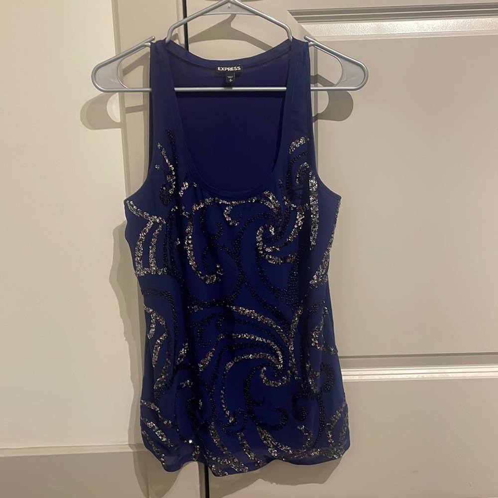 NWOT express blue sequin beaded tank top